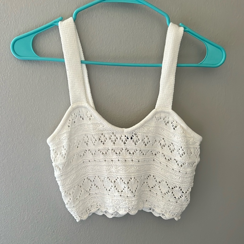 White Divided Cropped Beach Cover-Up